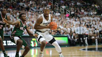 EAST LANSING, MI - NOVEMBER 18: Joshua Langford #1 of the Michigan State Spartans drives to the basket against Vacha Vaughn #0 of the Mississippi Valley State Delta Devils at the Breslin Center on November 18, 2016 in East Lansing, Michigan. (Photo by Rey Del Rio/Getty Images)
