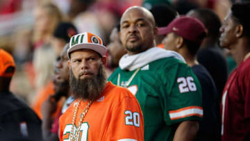Miami fans watch as the Hurricanes lose to Florida State 31-28 at Doak Campbell Stadium Saturday, Nov. 13, 2021.Fan Cam Fsu V Miami008