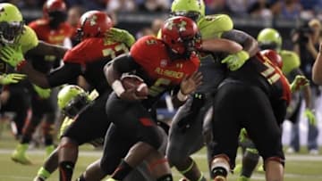 Jan 2, 2014; St. Petersburg, FL, USA; Team Highlight running back Leonard Fournette (5) runs with the ball against Team Nitro during the second half at Tropicana Field. Mandatory Credit: Kim Klement-USA TODAY Sports