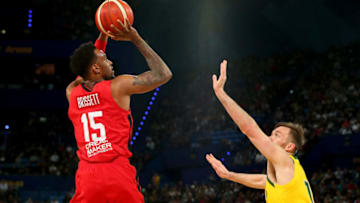 PERTH, AUSTRALIA - AUGUST 17: Oshae Brissett of Canada takes a shot at the hoop during the International Basketball friendly match between the Australian Boomers and Canada at RAC Arena on August 17, 2019 in Perth, Australia. (Photo by James Worsfold/Getty Images)