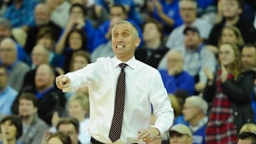 Dec 2, 2015; Omaha, NE, USA; Arizona State Sun Devils head coach Bobby Hurley signals against the Creighton Bluejays at CenturyLink Center Omaha. Arizona State defeated Creighton 79-77. Mandatory Credit: Steven Branscombe-USA TODAY Sports