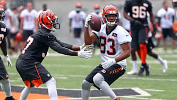 Jun 14, 2016; Cincinnati, OH, USA; Cincinnati Bengals cornerback Chris Lewis-Harris (37) defends against wide receiver Tyler Boyd (83) during minicamp at Paul Brown Stadium. Mandatory Credit: Aaron Doster-USA TODAY Sports