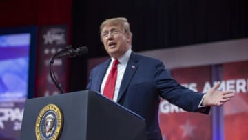 NATIONAL HARBOR, MD - MARCH 02: (AFP OUT) U.S. President Donald Trump speaks during CPAC 2019 on March 02, 2019 in National Harbor, Maryland. The American Conservative Union hosts the annual Conservative Political Action Conference to discuss conservative agenda. (Photo by Tasos Katopodis/Getty Images)