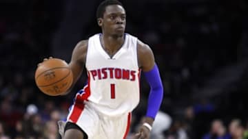 Mar 21, 2015; Auburn Hills, MI, USA; Detroit Pistons guard Reggie Jackson (1) dribbles the ball during the third quarter against the Chicago Bulls at The Palace of Auburn Hills. Pistons beat the Bulls 107-91. Mandatory Credit: Raj Mehta-USA TODAY Sports