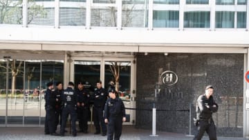 Policemen stand in front of the team hotel of Real Madrid on April 12, 2017 in Munich, southern Germany, prior to the UEFA Champions League quarter-final, first-leg football match of Bayern Munich vs Real Madrid.Security was ratcheted up in Munich, one day after three explosions rocked the team bus of German football club Borussia Dortmund minutes after the bus set off to a planned Champions League game against Monaco on Tuesday night (April 11, 2017). / AFP PHOTO / Odd ANDERSEN (Photo credit should read ODD ANDERSEN/AFP/Getty Images)