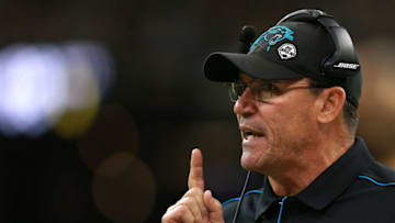 NEW ORLEANS, LOUISIANA - NOVEMBER 24: Head coach Ron Rivera of the Carolina Panthers reacts against the New Orleans Saints during the first quarter in the game at Mercedes Benz Superdome on November 24, 2019 in New Orleans, Louisiana. (Photo by Sean Gardner/Getty Images)