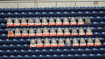 PHILADELPHIA, PA - AUGUST 29: Fan cut-outs of the 2020 Philadelphia Flyers hockey team are seen in the left field seats during a game between the Philadelphia Phillies and the Atlanta Braves at Citizens Bank Park on August 29, 2020 in Philadelphia, Pennsylvania. The Phillies won 4-1. (Photo by Hunter Martin/Getty Images)