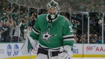 DALLAS, TX - OCTOBER 03: Dallas Stars goaltender Ben Bishop (30) skates during a timeout during the game between the Dallas Stars and the Boston Bruins on October 03, 2019 at American Airlines Center in Dallas, Texas. (Photo by Matthew Pearce/Icon Sportswire via Getty Images)