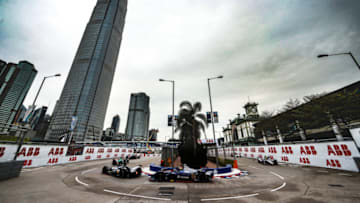 HONG KONG, HONG KONG - MARCH 10: Sébastien Buemi (CHE), Nissan e.Dam, Nissan IMO1 leads Robin Frijns (NLD), Envision Virgin Racing, Audi e-tron FE05 and Oliver Rowland (GBR), Nissan e.Dams, Nissan IMO1 on March 10, 2019 in Hong Kong, Hong Kong. (Photo by FIA ABB Formula E/Handout/Getty Images)
