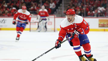 WASHINGTON, DC - FEBRUARY 10: Alex Ovechkin #8 of the Washington Capitals skates against the New York Islanders at Capital One Arena on February 10, 2020 in Washington, DC. (Photo by Patrick Smith/Getty Images)