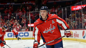 WASHINGTON, DC - NOVEMBER 03: Capitals defenseman John Carlson (74) skates before the Calgary Flames vs. Washington Capitals on November 3, 2019 at Capital One Arena in Washington, D.C.. (Photo by Randy Litzinger/Icon Sportswire via Getty Images)