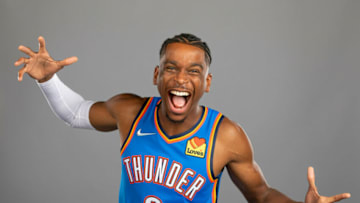 OKC Thunder guard Shai Gilgeous-Alexander (2) poses for a photo during media day. Alonzo Adams-USA TODAY Sports