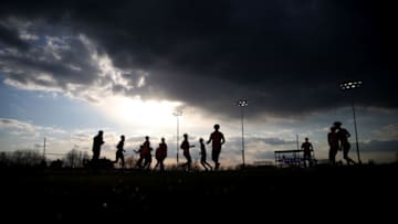 Tottenham Hotspur and Leicester City players warm up at Seagrave (Photo by Alex Pantling/Getty Images)