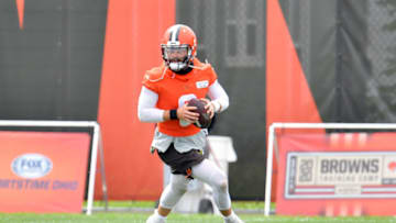 BEREA, OHIO - SEPTEMBER 02: Quarterback Baker Mayfield #6 of the Cleveland Browns works out during training camp at the Brown's training facility on September 02, 2020 in Berea, Ohio. (Photo by Jason Miller/Getty Images)