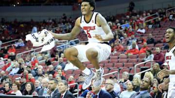 LOUISVILLE, KY - DECEMBER 05: Malik Williams #5 of the Louisville Cardinals celebrates against the Central Arkansas Bears at KFC YUM! Center on December 5, 2018 in Louisville, Kentucky. (Photo by Andy Lyons/Getty Images)