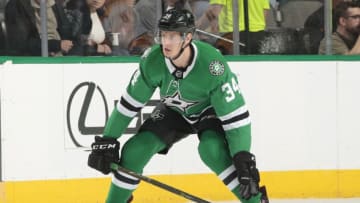 DALLAS, TX - NOVEMBER 10: Denis Gurianov #34 of the Dallas Stars skates against the Nashville Predators at the American Airlines Center on November 10, 2018 in Dallas, Texas. (Photo by Glenn James/NHLI via Getty Images)