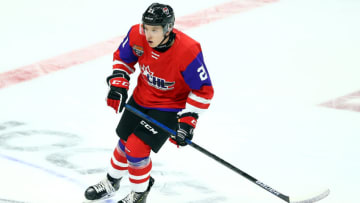 HAMILTON, ON - JANUARY 16: Jake Neighbours #21 of Team Red skates during the 2020 CHL/NHL Top Prospects Game against Team White at FirstOntario Centre on January 16, 2020 in Hamilton, Canada. (Photo by Vaughn Ridley/Getty Images)