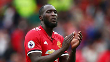 MANCHESTER, ENGLAND - AUGUST 13: Romelu Lukaku of Manchester United shows appreciation to the fans after the Premier League match between Manchester United and West Ham United at Old Trafford on August 13, 2017 in Manchester, England. (Photo by Dan Istitene/Getty Images)
