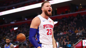 DETROIT, MICHIGAN - MARCH 28: Blake Griffin #23 of the Detroit Pistons reacts after a second half basket while playing the Orlando Magic at Little Caesars Arena on March 28, 2019 in Detroit, Michigan. Detroit won the game 115-98. NOTE TO USER: User expressly acknowledges and agrees that, by downloading and or using this photograph, User is consenting to the terms and conditions of the Getty Images License Agreement. (Photo by Gregory Shamus/Getty Images)