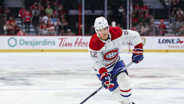 OTTAWA, CANADA - OCTOBER 07: Justin Barron #52 of the Montreal Canadiens skates against the Ottawa Senators at Canadian Tire Centre on October 07, 2023 in Ottawa, Ontario, Canada. (Photo by Chris Tanouye/Freestyle Photography/Getty Images)
