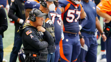 ATLANTA, GEORGIA - NOVEMBER 08: Head coach Vic Fangio of the Denver Broncos stands on the sideline during the first half against the Atlanta Falcons at Mercedes-Benz Stadium on November 08, 2020 in Atlanta, Georgia. (Photo by Kevin C. Cox/Getty Images)