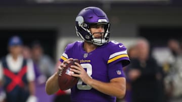 MINNEAPOLIS, MN - AUGUST 21: Kirk Cousins #8 of the Minnesota Vikings looks to pass against the Indianapolis Colts in the first quarter of a preseason game at U.S. Bank Stadium on August 21, 2021 in Minneapolis, Minnesota. (Photo by David Berding/Getty Images)