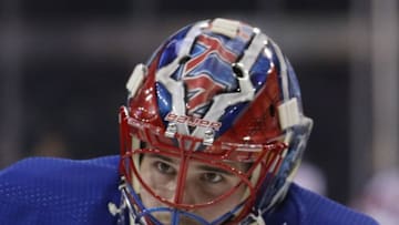 NEW YORK, NEW YORK - SEPTEMBER 18: Igor Shesterkin #31 of the New York Rangers skates in warm-ups prior to the game against the New Jersey Devils at Madison Square Garden on September 18, 2019 in New York City. (Photo by Bruce Bennett/Getty Images)