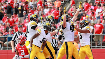 PISCATAWAY, NJ - SEPTEMBER 24: George Kittle #46 of the Iowa Hawkeyes celebrates his touchdown in the first half against the Rutgers Scarlet Knights at High Point Solutions Stadium on September 24, 2016 in Piscataway, New Jersey. (Photo by Michael Reaves/Getty Images)