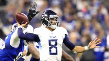 INDIANAPOLIS, INDIANA - NOVEMBER 18: Marcus Mariota #8 of the Tennessee Titans throws a pass down field in the second quarter at Lucas Oil Stadium on November 18, 2018 in Indianapolis, Indiana. (Photo by Andy Lyons/Getty Images)