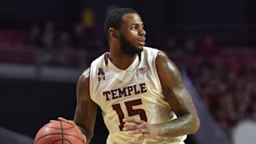 Dec 2, 2015; Philadelphia, PA, USA; Temple Owls forward Jaylen Bond (15) dribbles the ball against the Fairleigh Dickinson Knights at Liacouras Center. The Temple Owls won 79-70. Mandatory Credit: Derik Hamilton-USA TODAY Sports