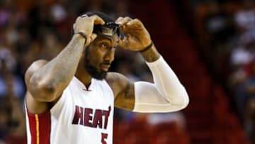 Nov 19, 2015; Miami, FL, USA; Miami Heat forward Amar'e Stoudemire (5) enters the game during the first half against the Sacramento Kings at American Airlines Arena. Mandatory Credit: Steve Mitchell-USA TODAY Sports