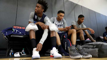 SALT LAKE CITY, UT - JULY 5: Kobi Simmons #2 of the Memphis Grizzlies receives treatment after practice on July 5, 2018 at the University of Utah in Salt Lake City, Utah. NOTE TO USER: User expressly acknowledges and agrees that, by downloading and/or using this photograph, user is consenting to the terms and conditions of the Getty Images License Agreement. Mandatory Copyright Notice: Copyright 2018 NBAE (Photo by Joe Murphy/NBAE via Getty Images)