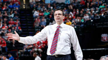 INDIANAPOLIS, IN - MARCH 11: Head coach Tim Miles of the Nebraska Cornhuskers looks on against the Maryland Terrapins in the quarterfinal round of the Big Ten Basketball Tournament at Bankers Life Fieldhouse on March 11, 2016 in Indianapolis, Indiana. Maryland defeated Nebraska 97-86. (Photo by Joe Robbins/Getty Images)