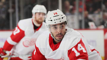 NEWARK, NEW JERSEY - NOVEMBER 23: Robby Fabbri #14 of the Detroit Red Wings skates against the New Jersey Devils at the Prudential Center on November 23, 2019 in Newark, New Jersey. The Devils defeated the Red Wings 5-1. (Photo by Bruce Bennett/Getty Images)