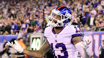 EAST RUTHERFORD, NJ - OCTOBER 11: Odell Beckham #13 of the New York Giants looks for a pass interference call from the official after the intended pass was broken up by Jalen Mills (not pictured) #31 of the Philadelphia Eagles at MetLife Stadium on October 11, 2018 in East Rutherford, New Jersey. The Eagles defeated the Giants 34-13. (Photo by Steven Ryan/Getty Images)