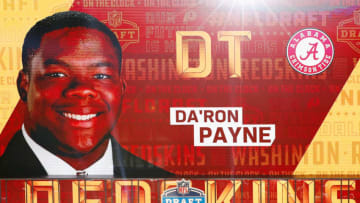 ARLINGTON, TX - APRIL 26: A video board displays an image of Da'Ron Payne of Alabama after he was picked #13 overall by the Washington Redskins during the first round of the 2018 NFL Draft at AT&T Stadium on April 26, 2018 in Arlington, Texas. (Photo by Tim Warner/Getty Images)