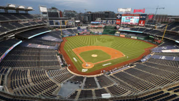 WASHINGTON, DC - JULY 23: A general view of an empty stadium as Gerrit Cole #45 of the New York Yankees pitches against the Washington Nationals during the third inning in the game at Nationals Park on July 23, 2020 in Washington, DC. (Photo by Rob Carr/Getty Images)