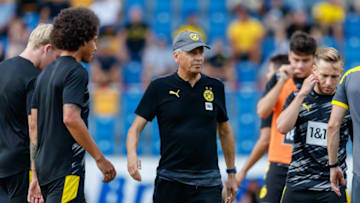 ALTACH, AUSTRIA - AUGUST 16: (BILD ZEITUNG OUT) head coach Lucien Favre of Borussia Dortmund looks on during the pre-season friendly match between Borussia Dortmund and FK Austria Wien at Cashpoint Arena on August 16, 2020 in Altach, Austria. (Photo by Roland Krivec/DeFodi Images via Getty Images)