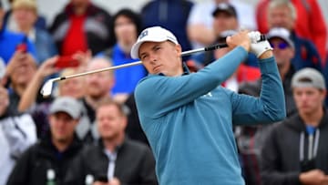 CARNOUSTIE, SCOTLAND - JULY 20: Jordan Spieth of the United States plays his shot from the fifth tee during the second round of the 147th Open Championship at Carnoustie Golf Club on July 20, 2018 in Carnoustie, Scotland. (Photo by Stuart Franklin/Getty Images)