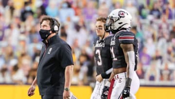 Oct 24, 2020; Baton Rouge, Louisiana, USA; South Carolina Gamecocks head coach Will Muschamp during the first half against the LSU Tigers at Tiger Stadium. Mandatory Credit: Derick E. Hingle-USA TODAY Sports