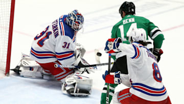 Igor Shesterkin of the New York Rangers makes a save (Photo by Ronald Martinez/Getty Images)