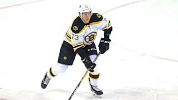 Oct 6, 2016; Columbus, OH, USA; Boston Bruins defenseman Brandon Carlo (73) against the Columbus Blue Jackets during a preseason hockey game at Nationwide Arena. The Bruins won 2-1. Mandatory Credit: Aaron Doster-USA TODAY Sports