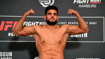 HAMBURG, GERMANY - JULY 21: Nasrat Haqparast of Germany poses on the scale during the UFC Fight Night Weigh-in event at the Radisson Blu Hotel on July 21, 2018 in Hamburg, Germany. (Photo by Jeff Bottari/Zuffa LLC/Zuffa LLC via Getty Images)