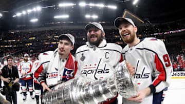 Dmitry Orlov, Alex Ovechkin, Evgeny Kuznetsov, Washington Capitals (Photo by Harry How/Getty Images)
