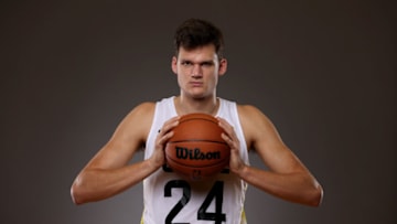 LAS VEGAS, NEVADA - JULY 14: Walker Kessler #24 of the Utah Jazz poses during the 2022 NBA Rookie Portraits at UNLV on July 14, 2022 in Las Vegas, Nevada. NOTE TO USER: User expressly acknowledges and agrees that, by downloading and/or using this photograph, User is consenting to the terms and conditions of the Getty Images License Agreement. (Photo by Gregory Shamus/Getty Images)