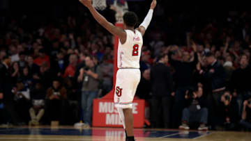 NEW YORK, NY - FEBRUARY 03: Shamorie Ponds #2 of the St. John's Red Storm reacts near the end of their game against the Duke Blue Devils at Madison Square Garden on February 3, 2018 in New York City. St. John's won 81-77. (Photo by Lance King/Getty Images)