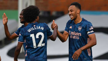 Pierre-Emerick Aubameyang and Willian, Arsenal (Photo by BEN STANSALL/POOL/AFP via Getty Images)