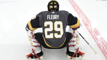 LAS VEGAS, NEVADA - SEPTEMBER 27: Marc-Andre Fleury #29 of the Vegas Golden Knights warms up prior to a game against the Los Angeles Kings at T-Mobile Arena on September 27, 2019 in Las Vegas, Nevada. (Photo by David Becker/NHLI via Getty Images)
