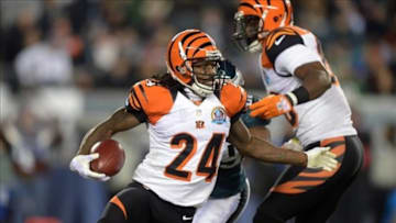 Dec 13, 2012; Philadelphia, PA, USA; Cincinnati Bengals cornerback Pacman Jones (24) carries the ball on a punt return against the Philadelphia Eagles at Lincoln Financial Field. Mandatory Credit: Kirby Lee/Image of Sport-USA TODAY Sports
