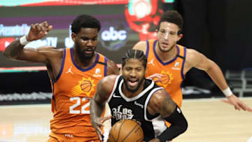 Paul George, Deandre Ayton and Devin Booker, Phoenix Suns(Photo by Harry How/Getty Images)